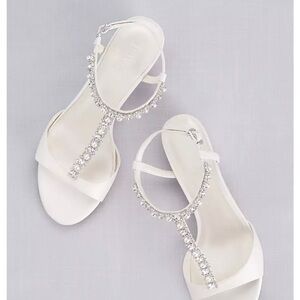 David's Bridal White Sandals with Silver Accents